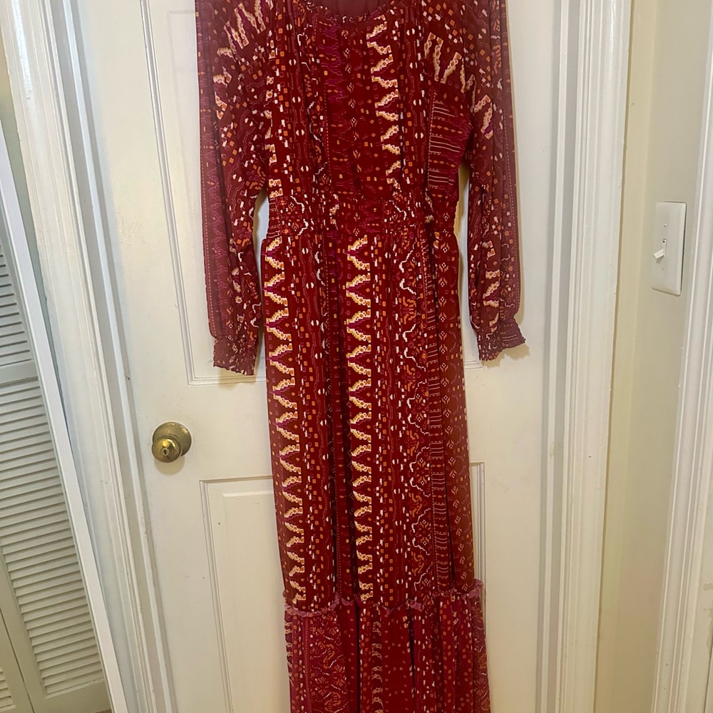 Target Red Long Sleeve Gown with Bishop Sleeves